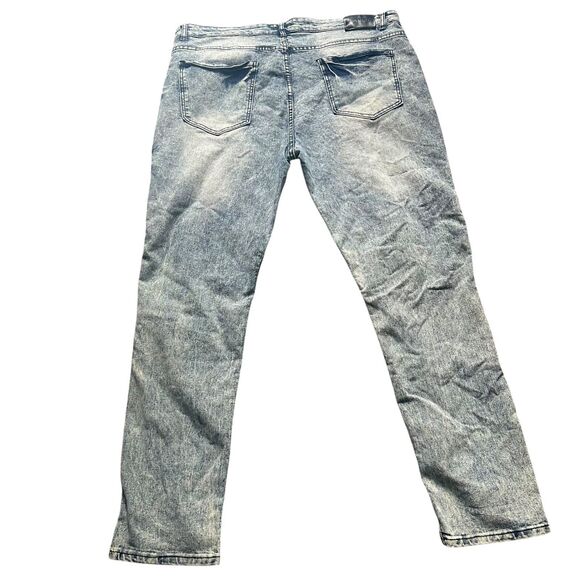 Encrypted Blue Acid Wash Moto Ribbed Distressed Jeans Men's Size 44 Streetwear - Picture 2 of 5